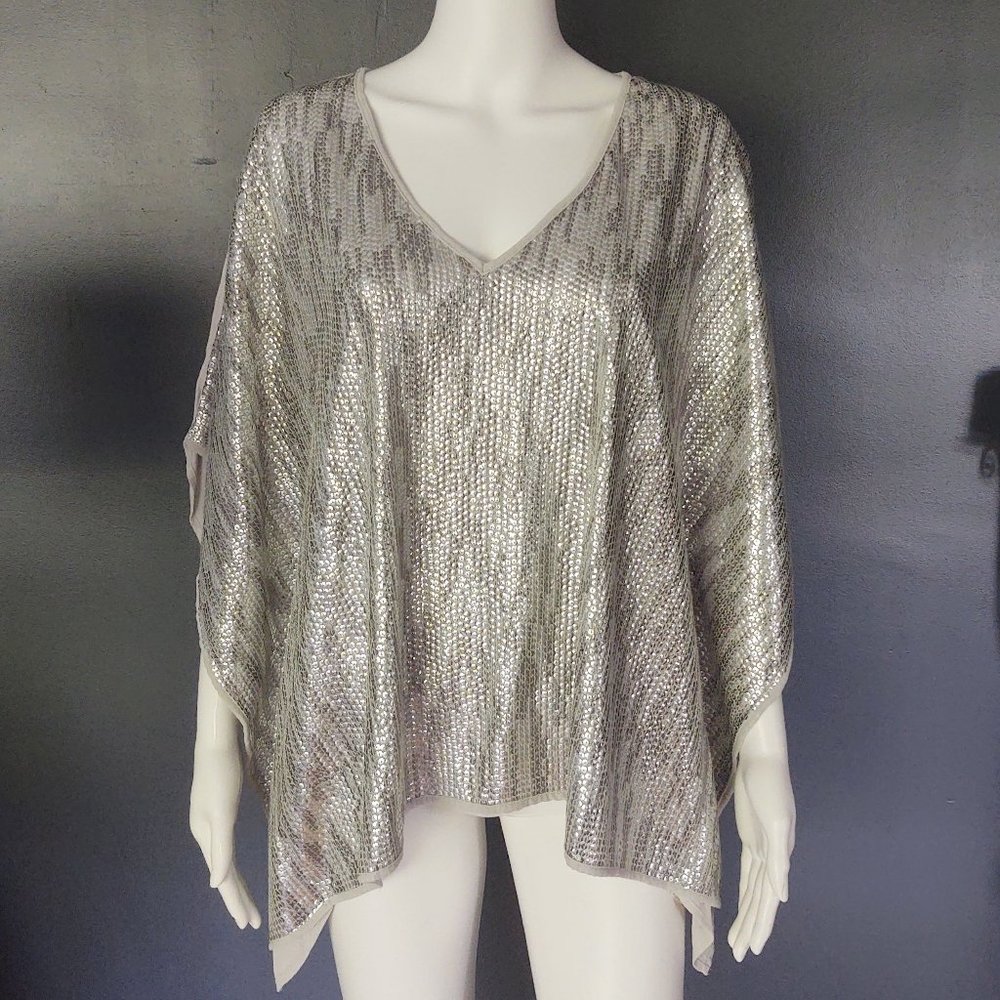 Silver/gray sequin front poncho top